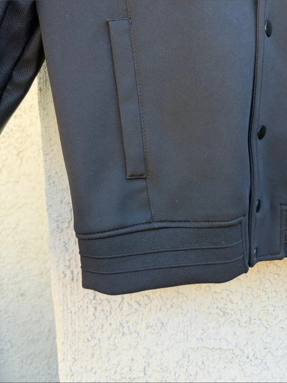 Stone Falcon Men's Black Mixed Media Bomber Jacket Size L